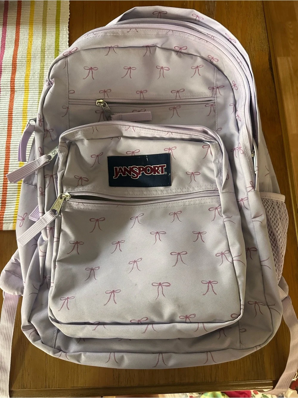 Jansport Lavender Backpack with Pink Bow Print